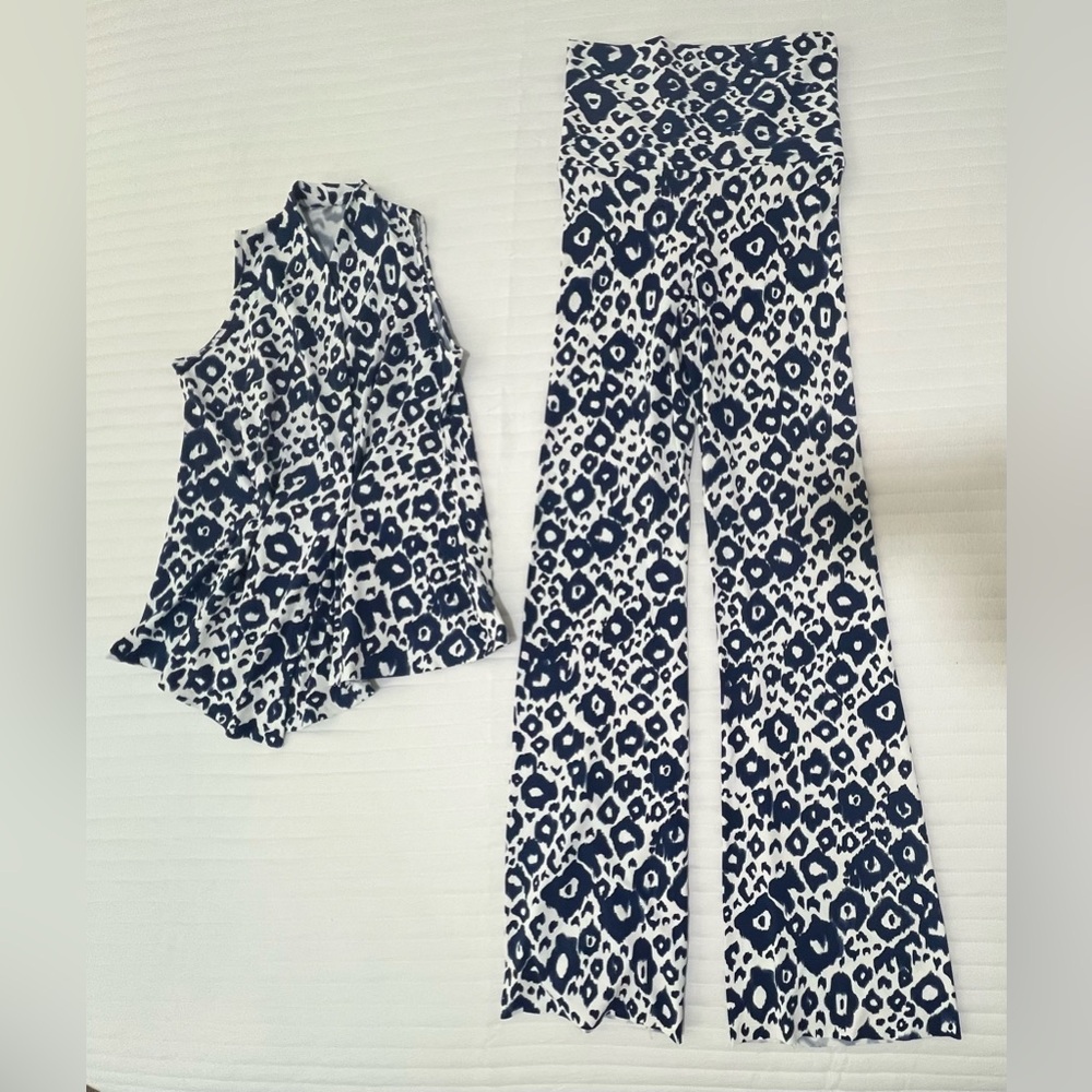 Navy and White Leopard Print Jumpsuit